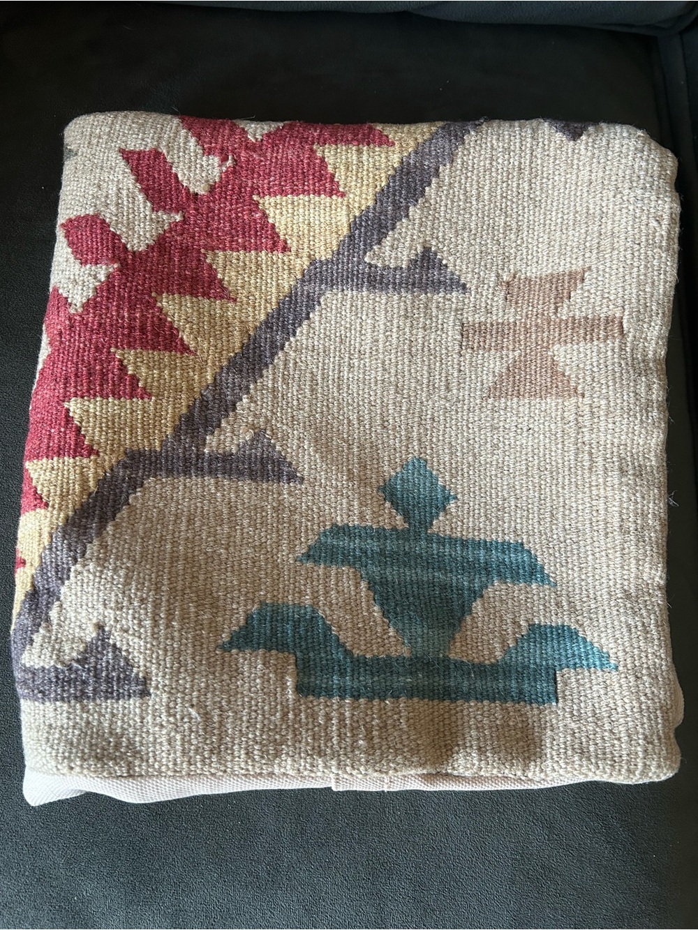 Restoration Hardware Turkish Kilim Wool Pillow Cover 22x22 Red Turquoise Brown